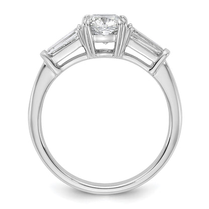 14K White Gold 1 1/2 carat Lab Grown Diamond VS+ F+ Cushion and Tapered Baguette Complete Three Stone Engagement Ring