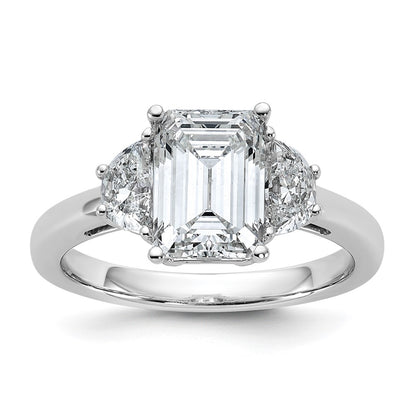14K White Gold 2 1/2 carat Certified Lab Grown Diamond VS+ F+ Complete Emerald and Half Moon Three Stone Engagement Ring