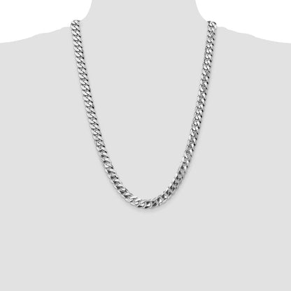 14K White Gold 9.5mm Flat Beveled Curb 26 Inch Chain