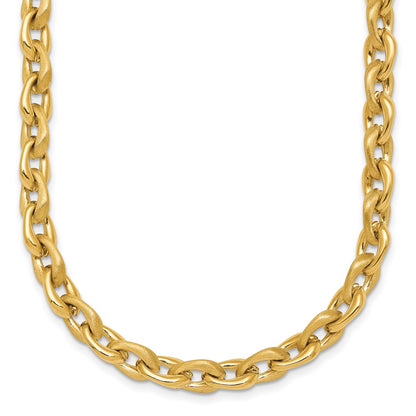 14K Yellow Gold Polished And Brushed 6.5mm Fancy Cable Chain 18 Inch Necklace