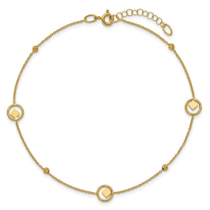 14K Yellow Gold Geometric and Diamond-cut Beads 9 Inch Plus 1 Inch Extender - Total 10 Inch Anklet