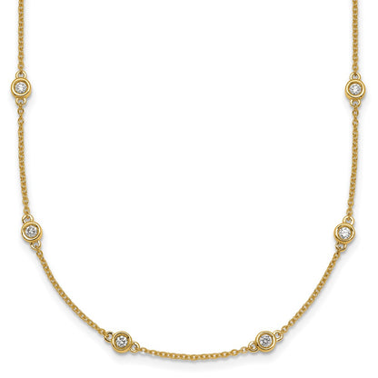 14K Yellow Gold Complete 5/8 carat Bezel-set Diamond and Cable Chain 18-Station 18 Inch Necklace