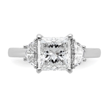 14K White Gold 2 1/2 carat Certified Lab Grown Diamond VS+ F+ Princess and Half Moon Complete Three Stone Engagement Ring