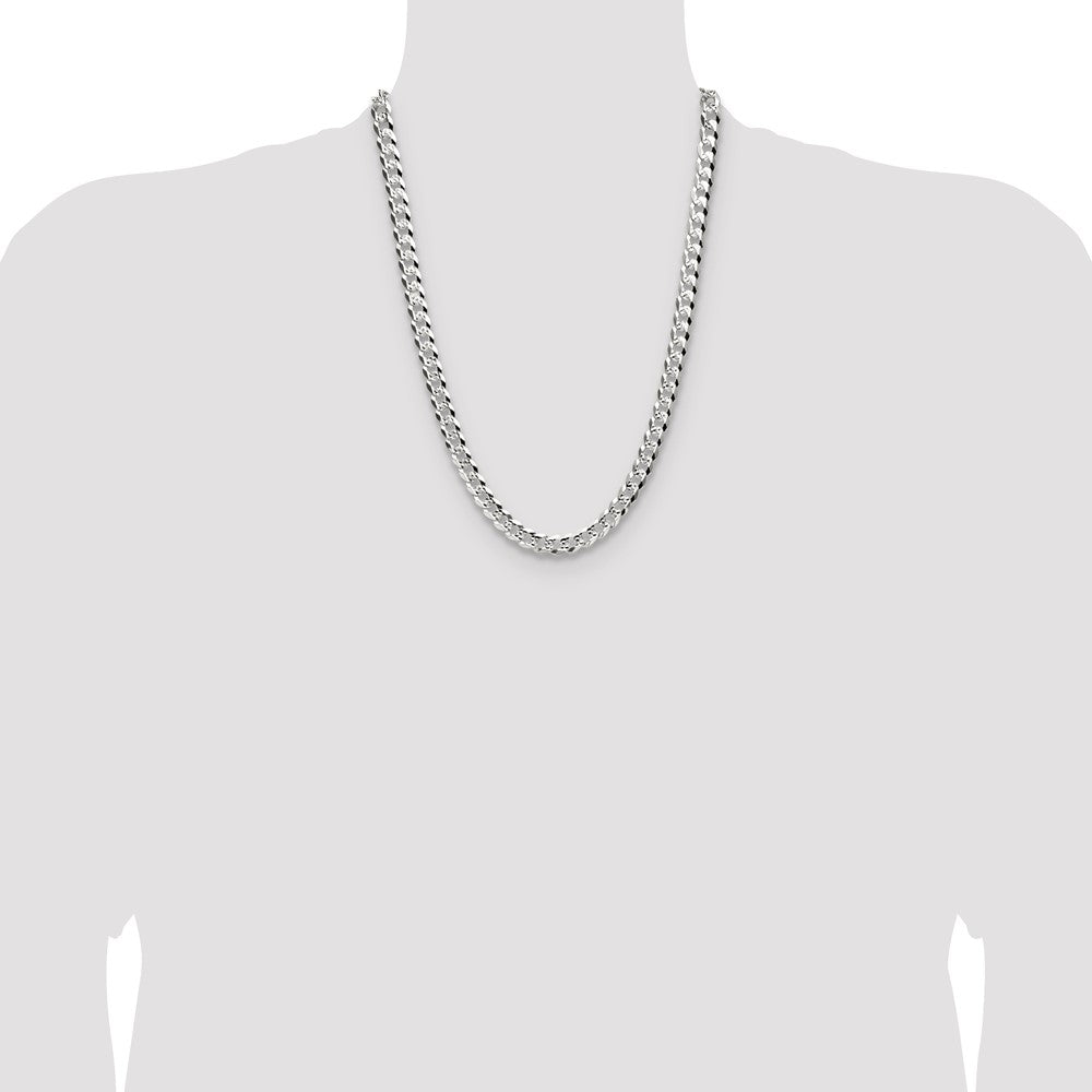 Sterling Silver 8.25mm Flat D/C Pave Curb 24 Inch Chain