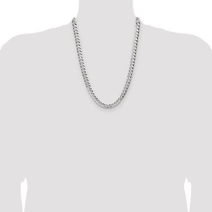 Sterling Silver 8.25mm Flat D/C Pave Curb 24 Inch Chain