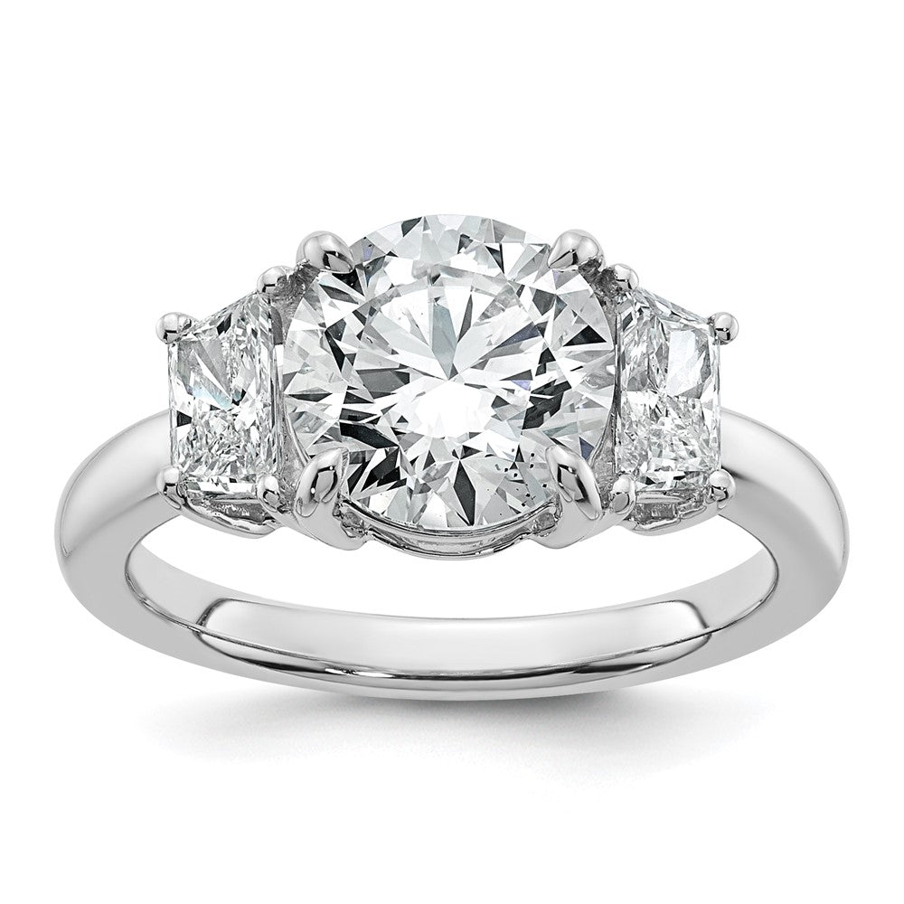 14K White Gold 3 1/2 carat Lab Grown Diamond VS+ F+ Trapezoid Sidestones Complete Engagement Ring