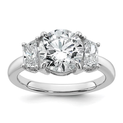 14K White Gold 3 1/2 carat Lab Grown Diamond VS+ F+ Trapezoid Sidestones Complete Engagement Ring