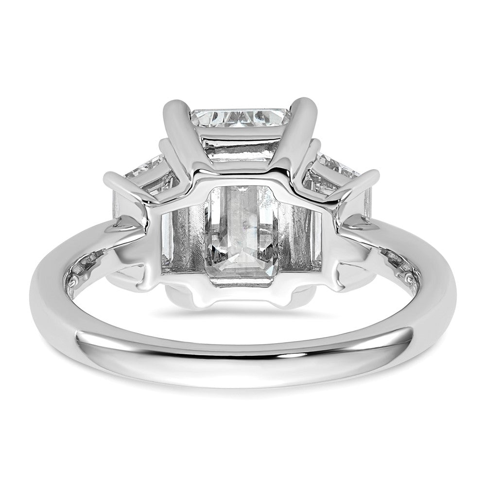 14K White Gold 4 carat Lab Grown Diamond VS+ F+ Complete Emerald and Trapezoid Engagement Ring