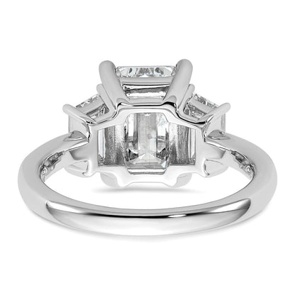 14K White Gold 4 carat Lab Grown Diamond VS+ F+ Complete Emerald and Trapezoid Engagement Ring