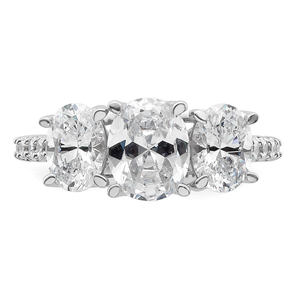 14K White Gold 2 3/4 carat Lab Grown Diamond VS+ F+ Oval Complete Three Stone Engagement Ring