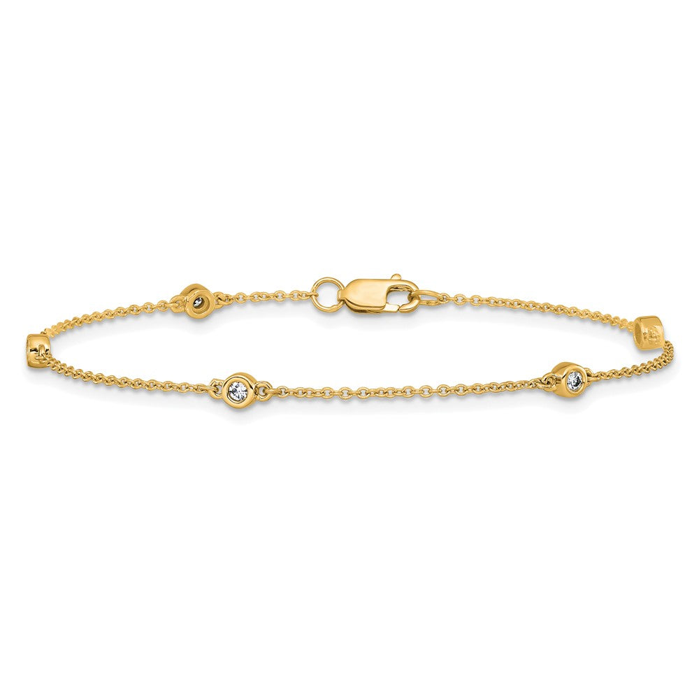 14K Yellow Gold Complete 1/8 carat Bezel-set Diamond and Cable Chain 5-Station 7 Inch Bracelet