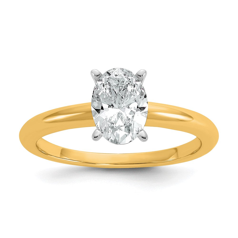 14K Two-Tone Gold 1 carat Lab Grown Diamond VS+ F+ Oval Complete Solitaire Engagement Ring