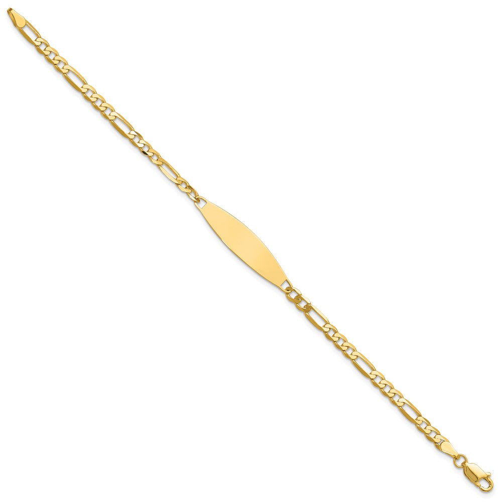 14K Yellow Gold Polished Solid Chain/Solid Plate 3.0mm Figaro Link 29x7.5mm Plate 7 Inch ID Bracelet