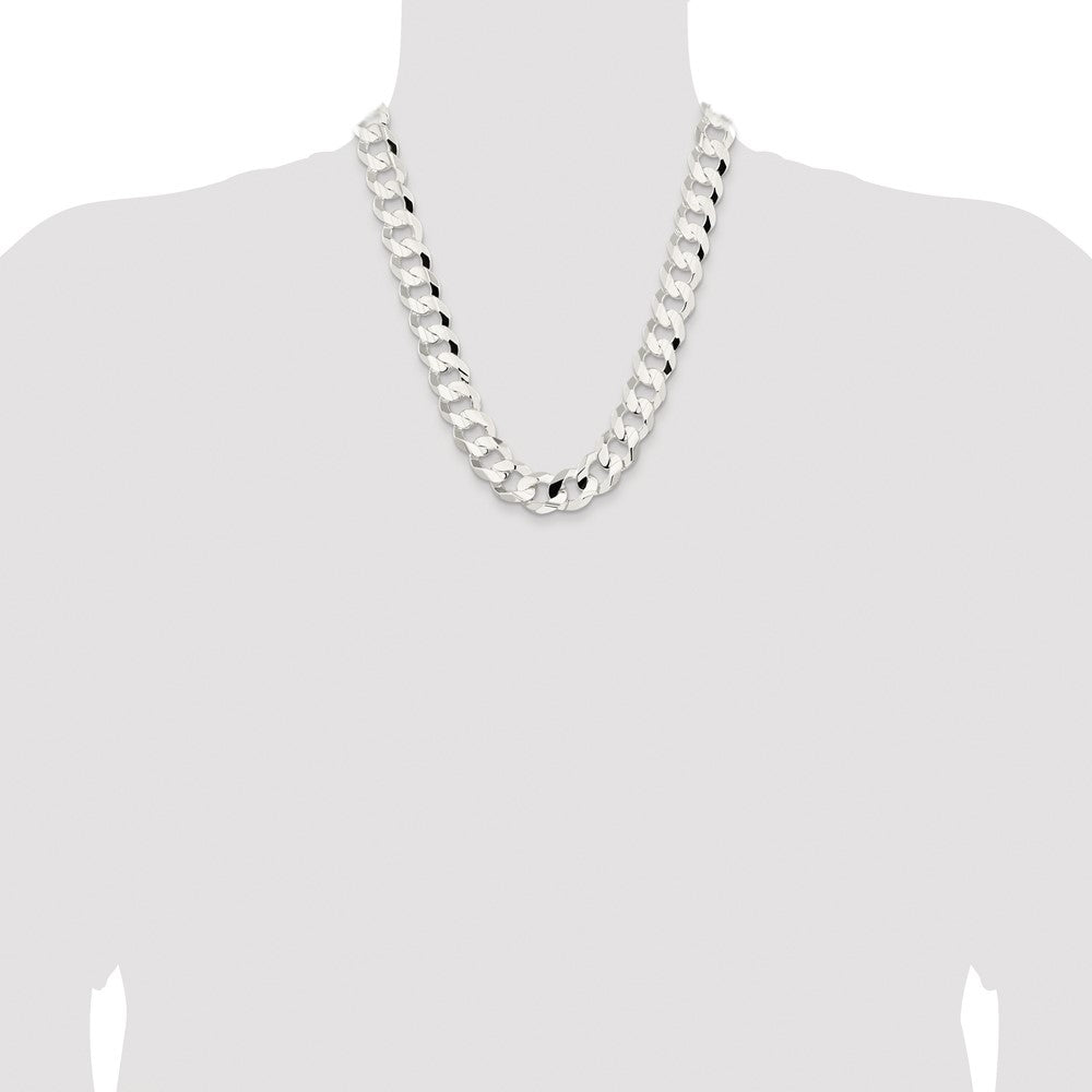 Sterling Silver Rhodium-plated 15.75mm Concave Beveled Curb 22 Inch Chain