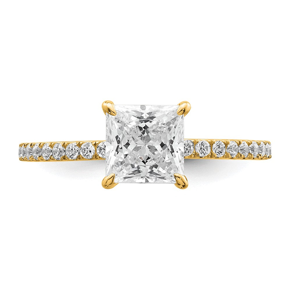 14K Yellow Gold 1 3/8 carat Certified Lab Grown Diamond VS+ F+ Princess Complete Solitaire with Flair Engagement Ring