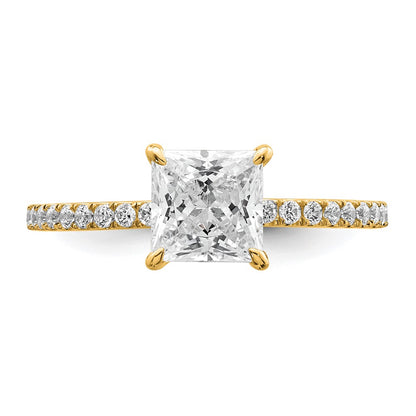 14K Yellow Gold 1 3/8 carat Certified Lab Grown Diamond VS+ F+ Princess Complete Solitaire with Flair Engagement Ring