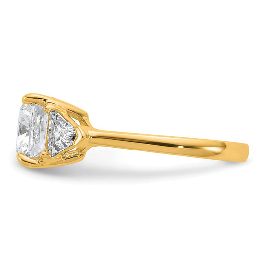 14K Yellow Gold 4 carat Certified Lab Grown Diamond VS/SI+ G+ Cushion and Triangle Complete Three Stone Engagement Ring