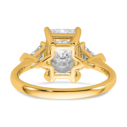 14K Yellow Gold 5/8 carat Lab Grown Diamond VS+ F+ Triangle 2 1/2 carat Radiant Center Semi Mount Three Stone Engagement Ring