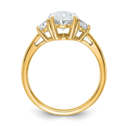 14K Yellow Gold 1/2 carat Lab Grown Diamond VS/SI+ G+ Half Moon and 2 carat Oval Center Semi Mount Three Stone Engagement Ring