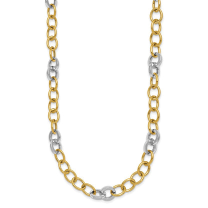 14K Two-Tone Gold Two-tone Polished 9.75mm Fancy Circle Cable Chain 18 Inch Necklace
