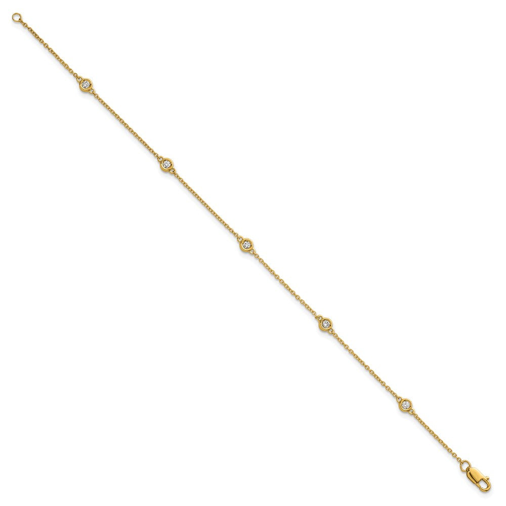 14K Yellow Gold Complete 1/6 carat Bezel-set Diamond and Cable Chain 5-Station 7 Inch Bracelet