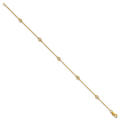 14K Yellow Gold Complete 1/6 carat Bezel-set Diamond and Cable Chain 5-Station 7 Inch Bracelet