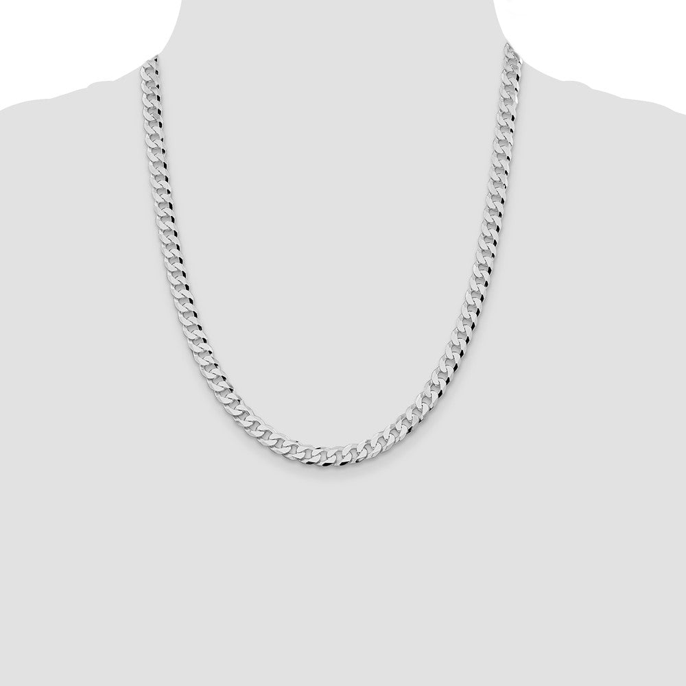 Sterling Silver Rhodium-plated 7mm Beveled Curb 22 Inch Chain