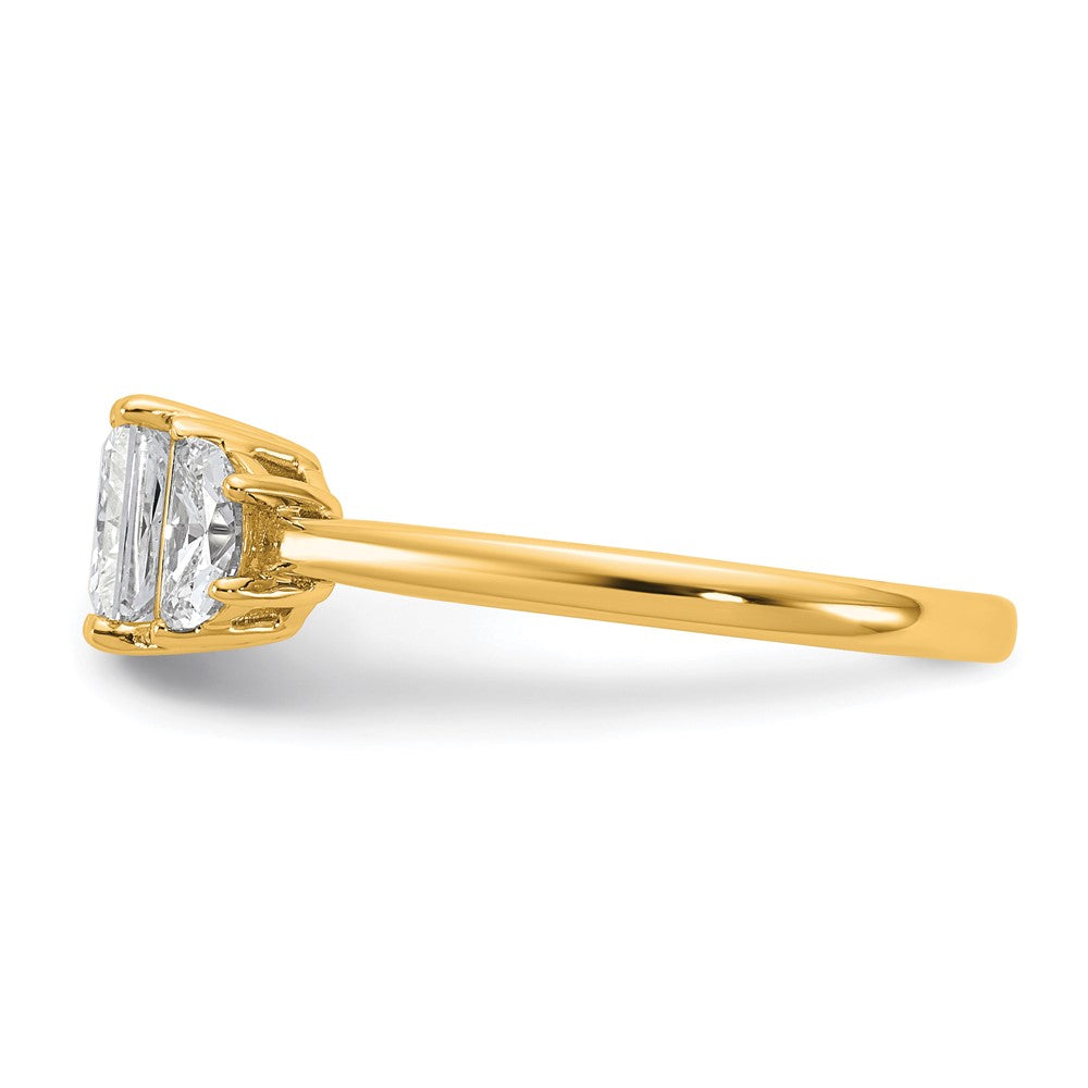14K Yellow Gold 1 3/8 carat Certified Lab Grown Diamond VS/SI+ G+ Princess and Half Moon Complete Three Stone Engagement Ring