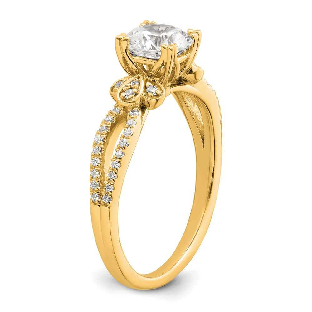 14K Yellow Gold Split Shank (Holds 1 carat (6.5mm) Round Center) 1/6 carat Diamond Semi-Mount Engagement Ring