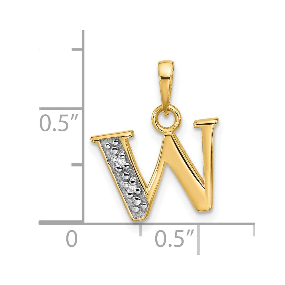14K Yellow Gold with Rhodium Diamond Letter W Initial Pendant