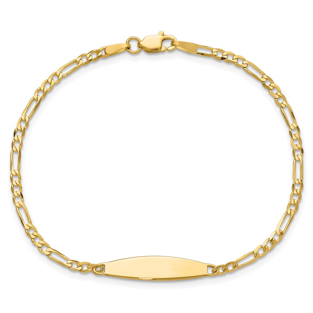 14K Yellow Gold Polished Solid Chain/Solid Plate Figaro Link 24.6x5.5mm Plate 7 Inch ID Bracelet