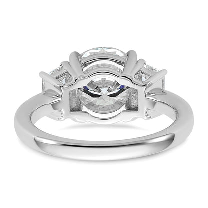 14K White Gold 3 3/4 carat Lab Grown Diamond VS+ F+ Round with Trapezoid Sidestones Complete Engagement Ring