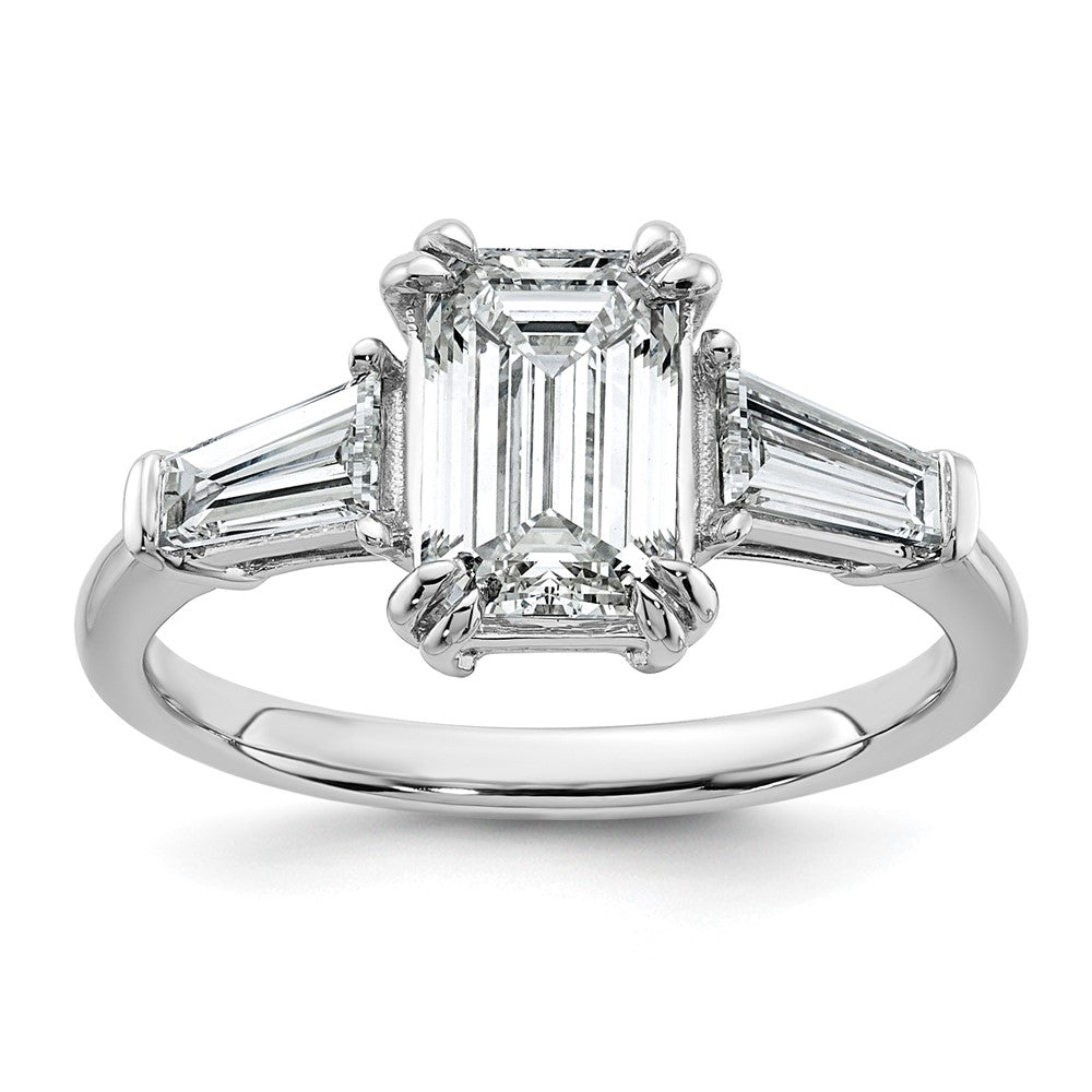 14K White Gold 2 1/5 carat Lab Grown Diamond VS+ F+ Complete Emerald and Tapered Baguette Engagement Ring