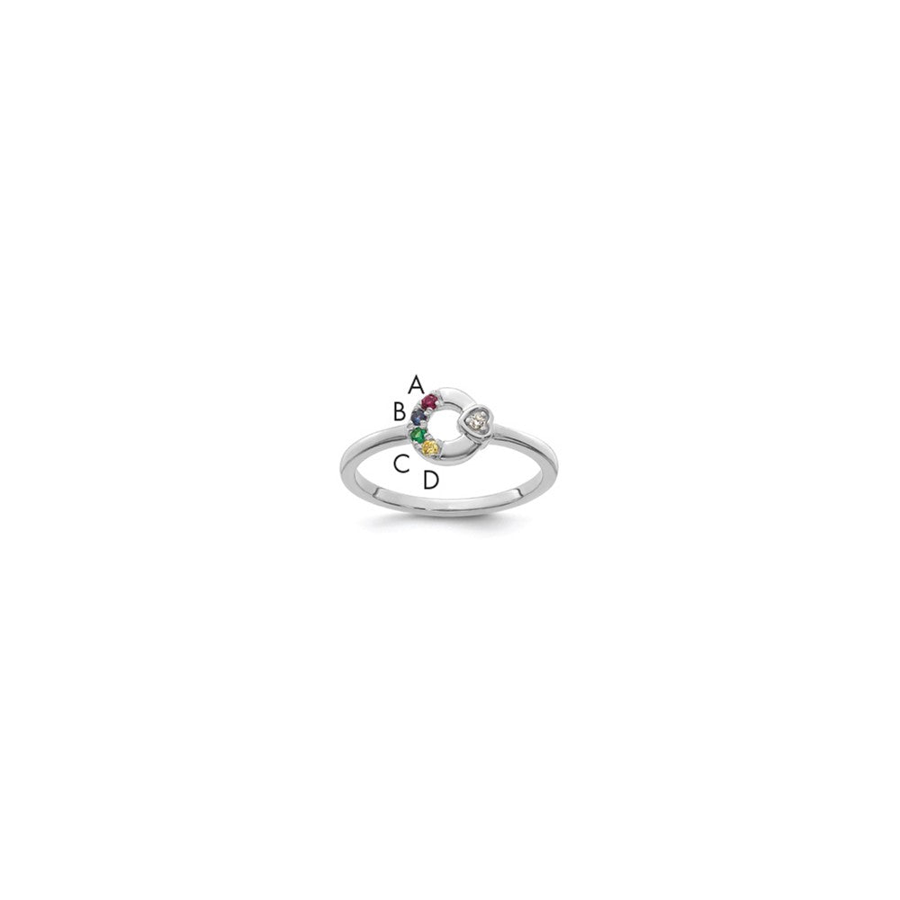14K White Gold Diamond Heart with 4 Synthetic Birthstone Mother's Circle Ri