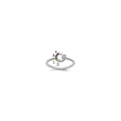 14K White Gold Diamond Heart with 4 Synthetic Birthstone Mother's Circle Ri