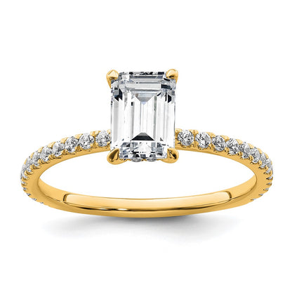 14K Yellow Gold 1 3/8 carat Certified Lab Grown Diamond VS/SI+ G+ Emerald Complete Solitaire with Flair Engagement Ring