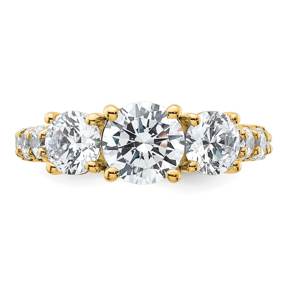 14K Yellow Gold 3 carat Lab Grown Diamond VS/SI+ G+ Round Complete Three Stone Engagement Ring