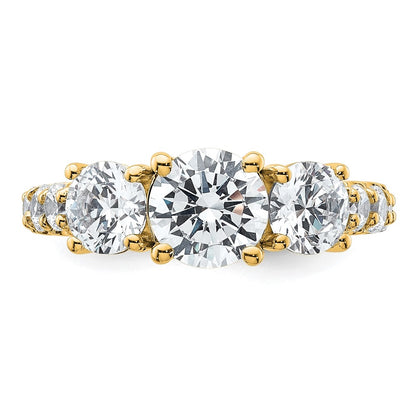 14K Yellow Gold 3 carat Lab Grown Diamond VS/SI+ G+ Round Complete Three Stone Engagement Ring