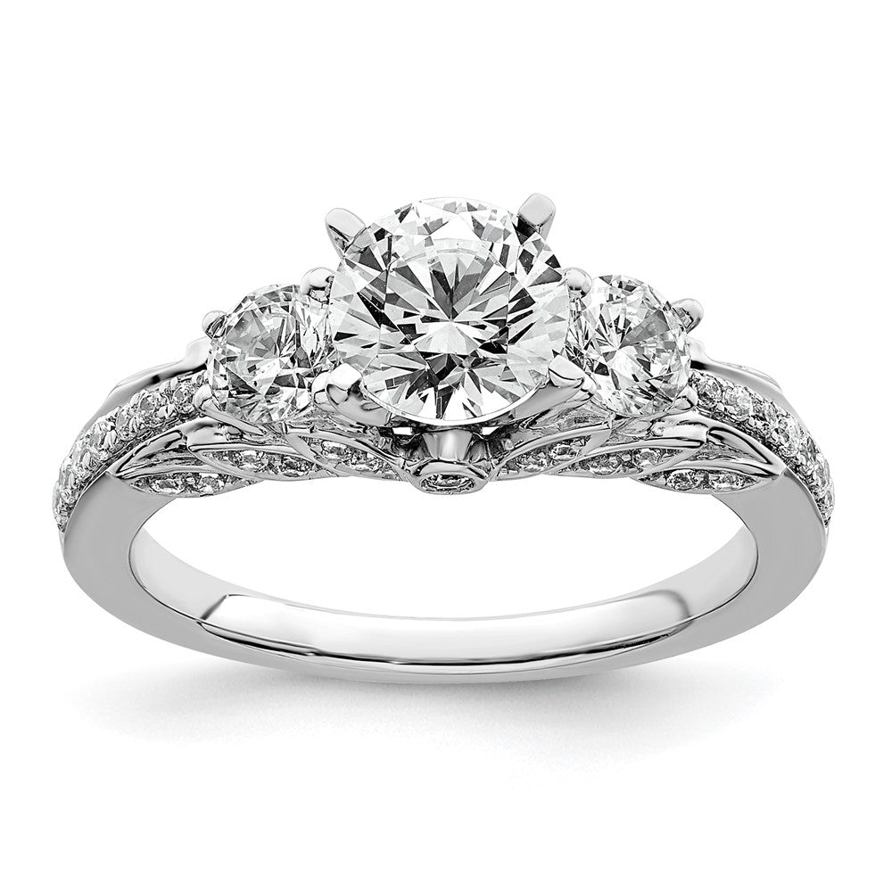 14K White Gold 1 3/4 carat Certified Lab Grown Diamond VS/SI+ G+ Round Complete Three Stone Engagement Ring