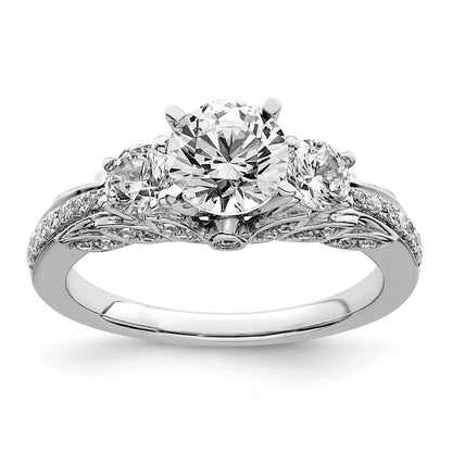 14K White Gold 1 3/4 carat Certified Lab Grown Diamond VS/SI+ G+ Round Complete Three Stone Engagement Ring