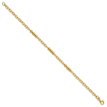 14K Yellow Gold Polished 3.5mm Fancy Beaded and Cable Link 7.5 Inch Bracelet