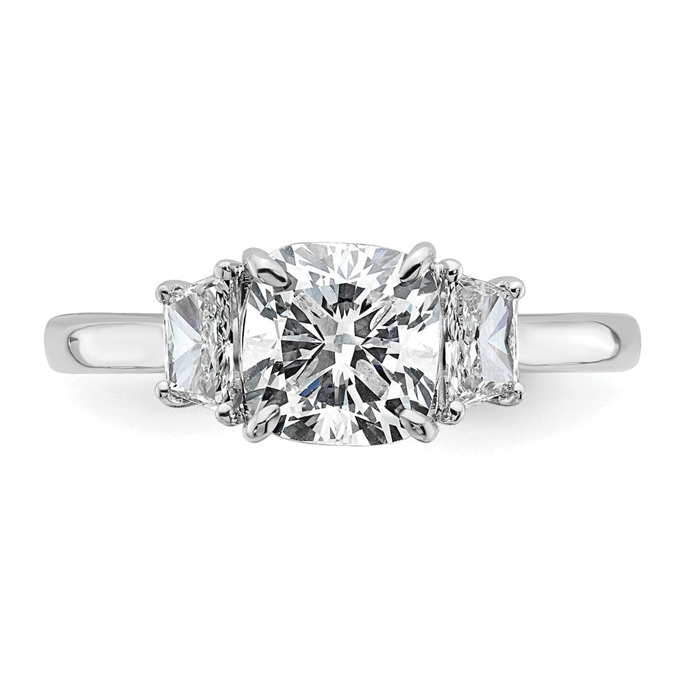 14K White Gold 1 7/8 carat Lab Grown Diamond VS+ F+ Cushion and Half Moon Complete Three Stone Engagement Ring