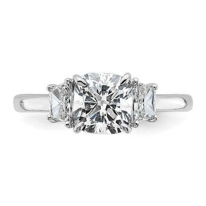 14K White Gold 1 7/8 carat Lab Grown Diamond VS+ F+ Cushion and Half Moon Complete Three Stone Engagement Ring