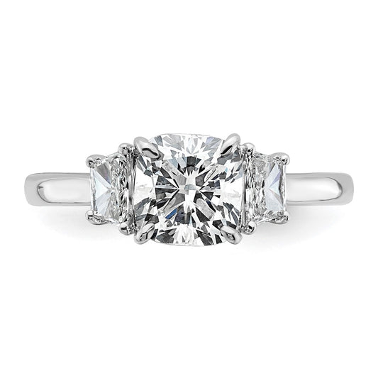 14K White Gold 1 7/8 carat Lab Grown Diamond VS+ F+ Cushion and Half Moon Complete Three Stone Engagement Ring