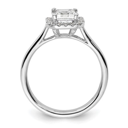 14K White Gold Halo (Holds 1.5 carat (7.7x5.8mm) Emerald-cut Center) 1/5 carat Diamond Semi-mount Split Shank Engagement Ring