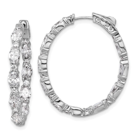 14K White Gold 5 1/4 carat Lab Grown Diamond VS+ F+ Oval and Round Complete In and Out Hoop Earrings