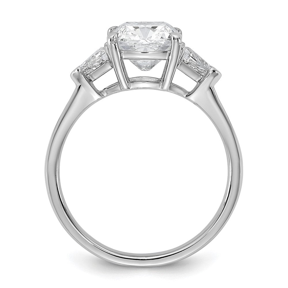 14K White Gold 2 1/2 carat Certified Lab Grown Diamond VS/SI+ G+ Cushion and Triangle Complete Three Stone Engagement Ring