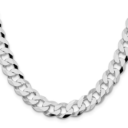 Sterling Silver Rhodium-plated 10.6mm Beveled Curb 22 Inch Chain