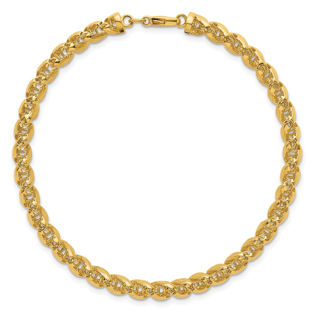 14K Yellow Gold Polished Textured 6.25mm Open Spiral Link 7.5 Inch Bracelet