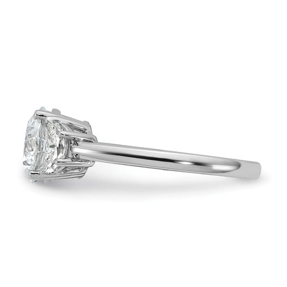 14K White Gold 1/2 carat Lab Grown Diamond VS+ F+ 2 carat Center Round Semi Mount Three Stone Engagement Ring